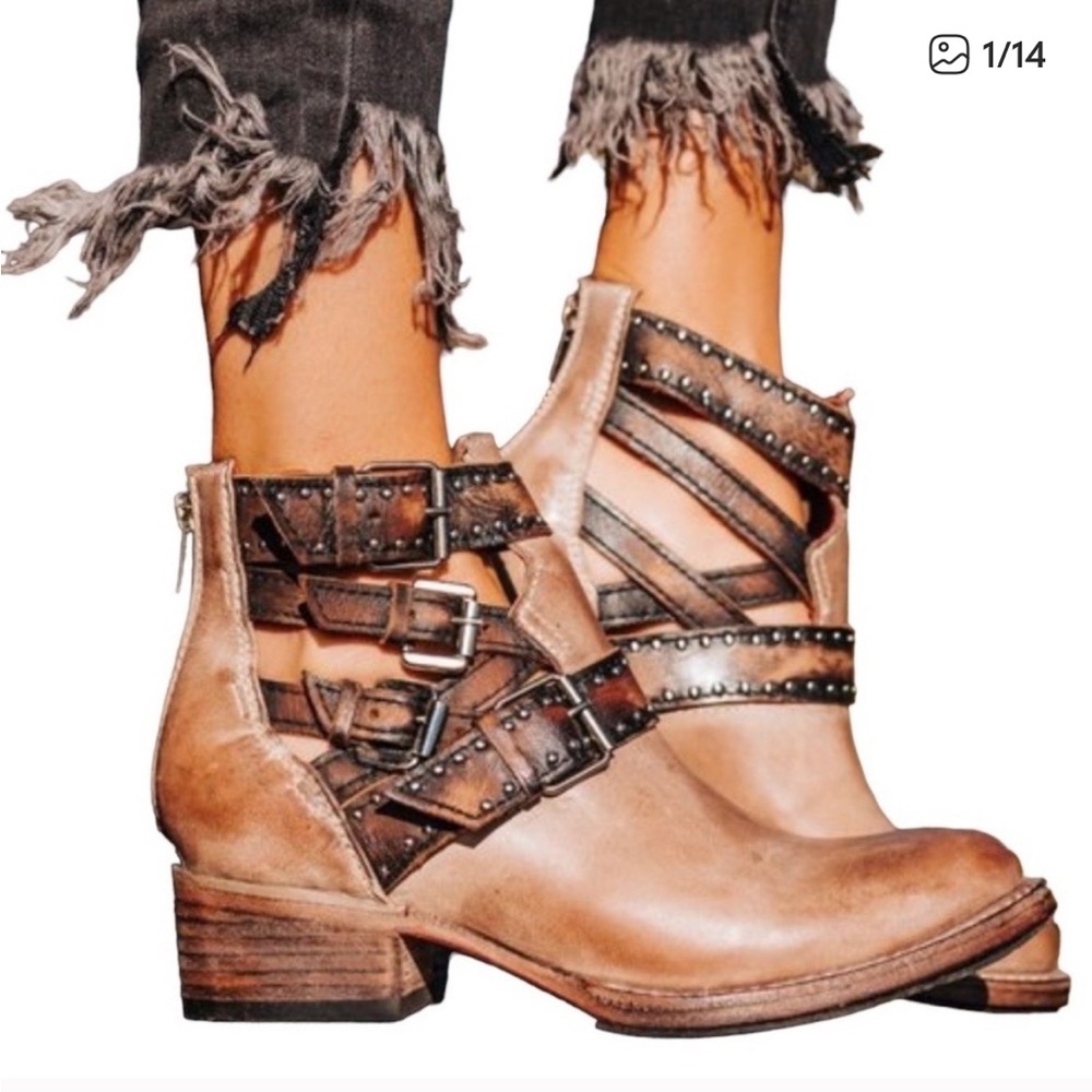 Freebird BY STEVEN Belgium ANKLE BOOTS Tan SIZE 9 Leather Booties